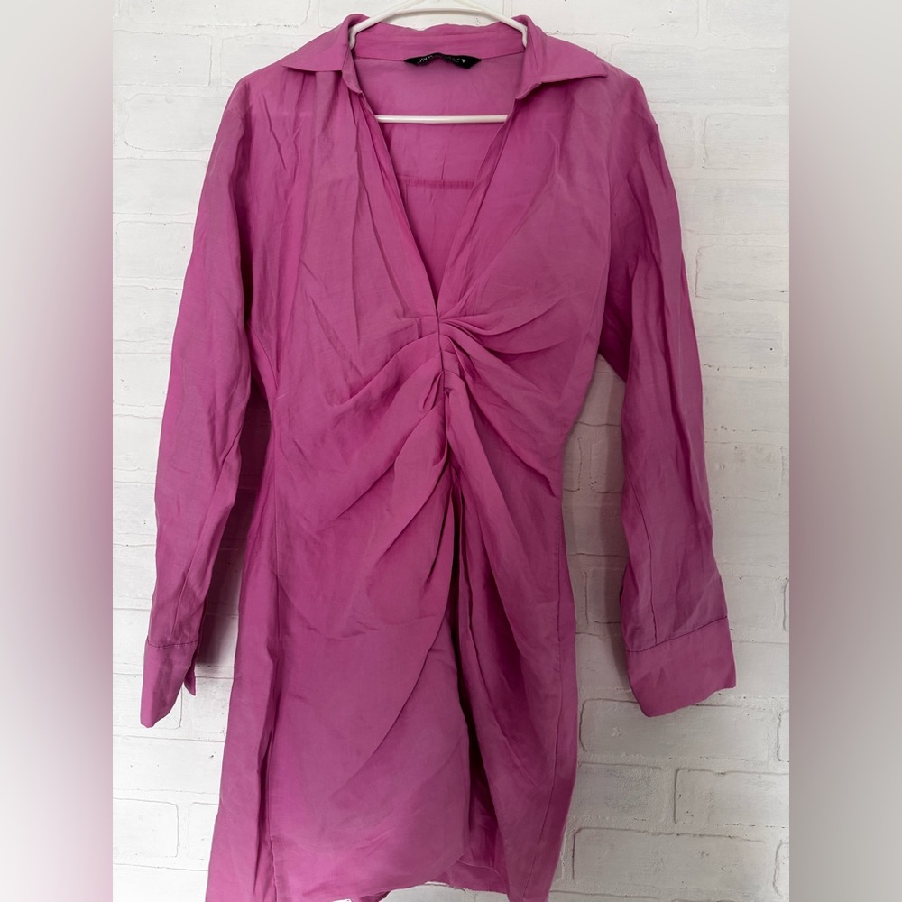 ZARA Pink Ruched Dress